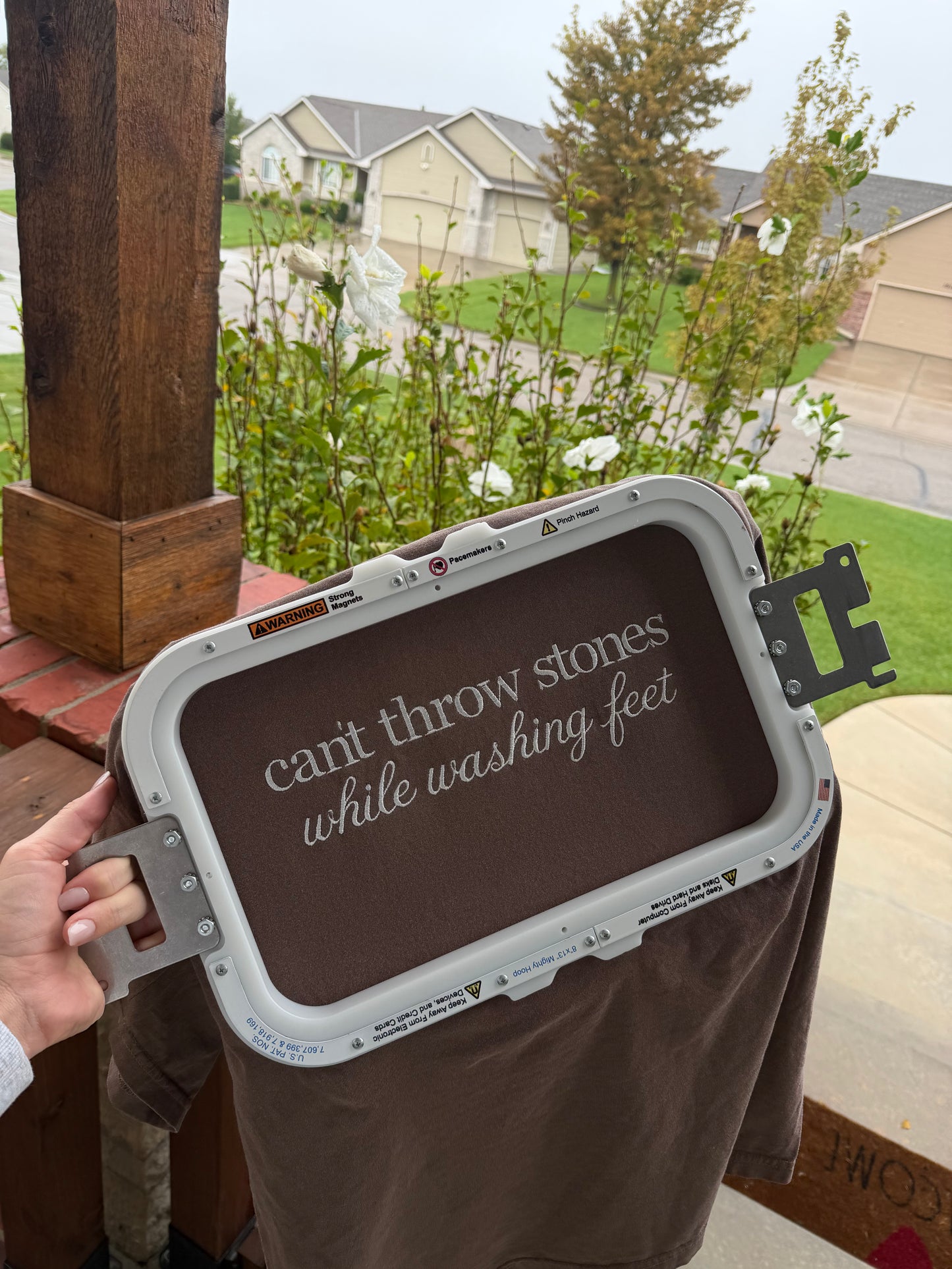 Can't throw stones while washing feet embroidered comfort color tee