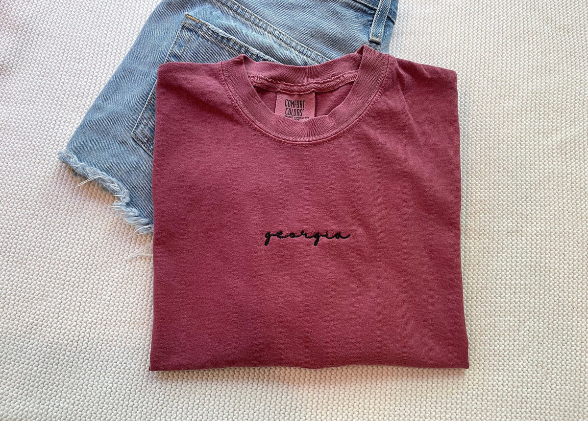 State//Town embroidered comfort color long sleeve