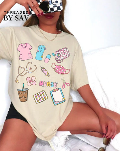 Comfort Color Nurse Doodle Tee
