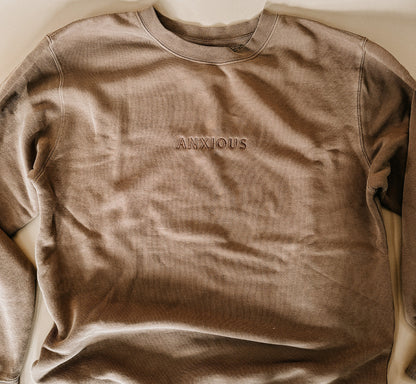 Pigment dyed embroidered crewneck