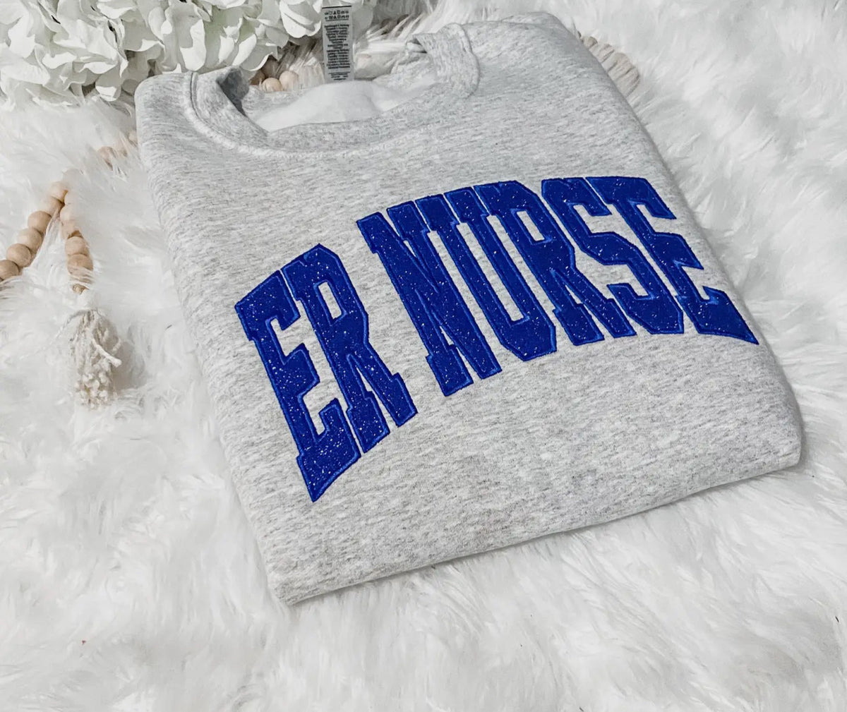 ER NURSE glitter embroidered crew