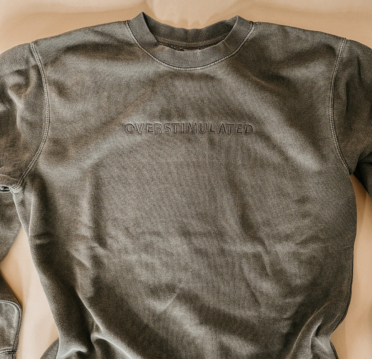Pigment dyed embroidered crewneck