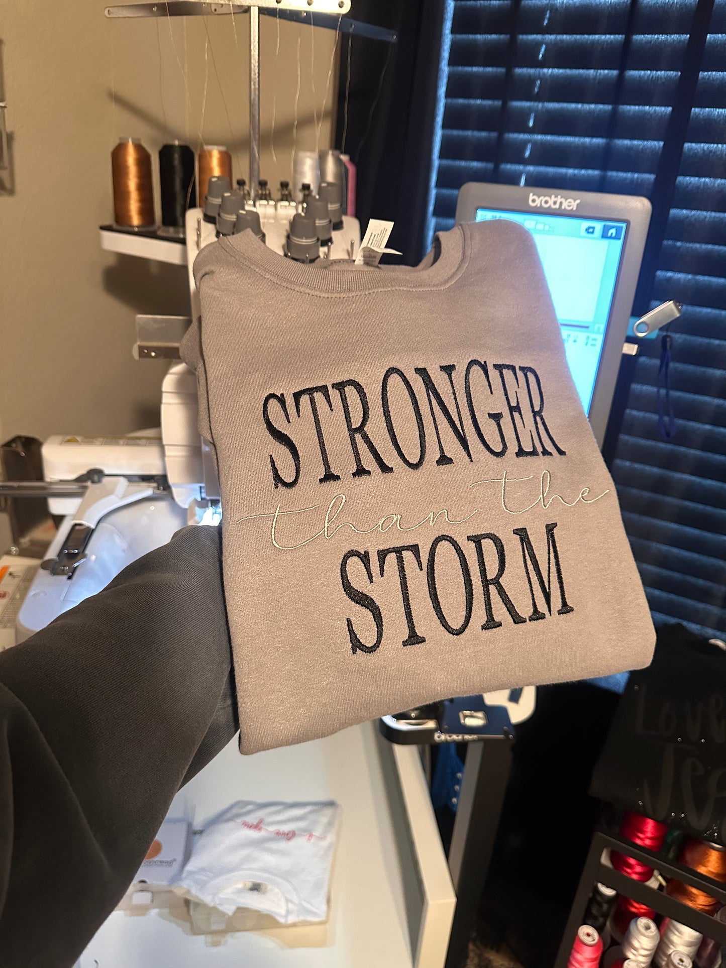 Stronger Than The Storm Crew {cross on sleeve}