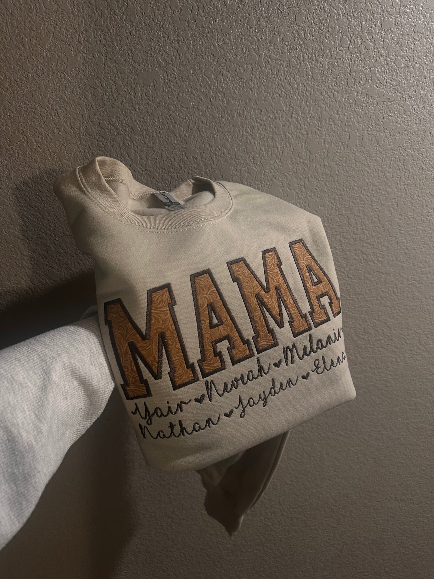 Personalized Faux tooled leather embroidered crewneck